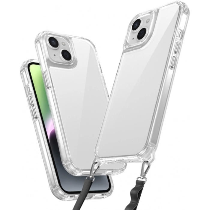 Apple iPhone 14 (6.1) Kılıf Airbagli Takılabilir Askı Aparatlı Esnek Snap Silikon Kapak - Şeffaf