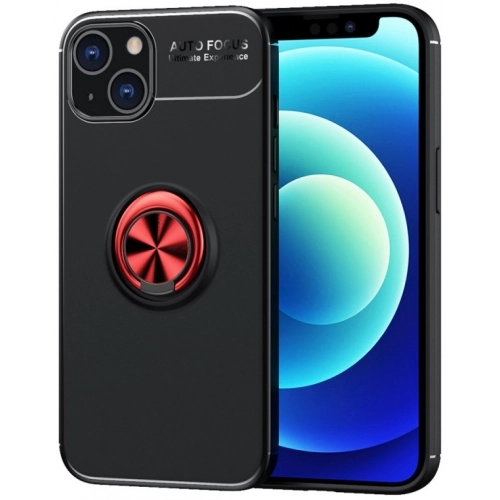 Apple iPhone 14 (6.1) Kılıf Renkli Silikon Yüzüklü Standlı Auto Focus Ravel Kapak - Kırmızı - Siyah