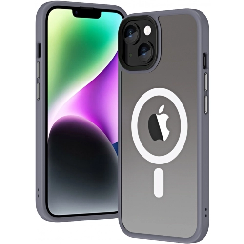 Apple iPhone 14 (6.1) Kılıf Hibrit Wireless Şarj Özellikli Buzlu Silikon - Gri