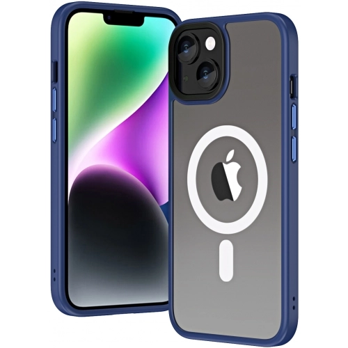 Apple iPhone 14 (6.1) Kılıf Hibrit Wireless Şarj Özellikli Buzlu Silikon - Mavi