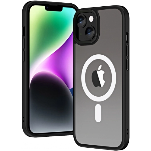 Apple iPhone 14 (6.1) Kılıf Hibrit Wireless Şarj Özellikli Buzlu Silikon - Siyah