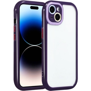 Apple iPhone 14 (6.1) Kılıf Kamera Korumalı Renkli Kenar ve Çerçeve Tasarımlı Vitamin Kapak - Koyu Mor