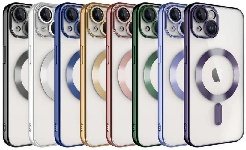 Apple iPhone 14 (6.1) Kılıf Kamera Korumalı Şeffaf Magsafe Wireless Şarj Özellikli Demre Kapak - Koyu Mor
