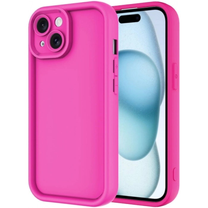 Apple iPhone 14 (6.1) ile Uyumlu Kılıf Kamera Korumalı Silikon Ananas Kapak - Pembe Koyu