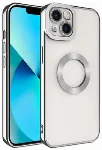 Apple iPhone 14 (6.1) Kılıf Kamera Korumalı Silikon Logo Açık Omega Kapak - Gümüş