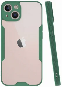 Apple iPhone 14 (6.1) Kılıf Kamera Lens Korumalı Arkası Şeffaf Silikon Kapak - Yeşil