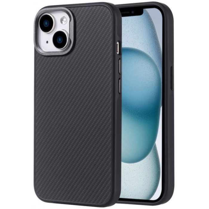 Apple iPhone 14 (6.1) Kılıf Magsafe Şarj Özellikli Karbon Fiber Görünümlü TPU Zore Troy Kapak - Siyah