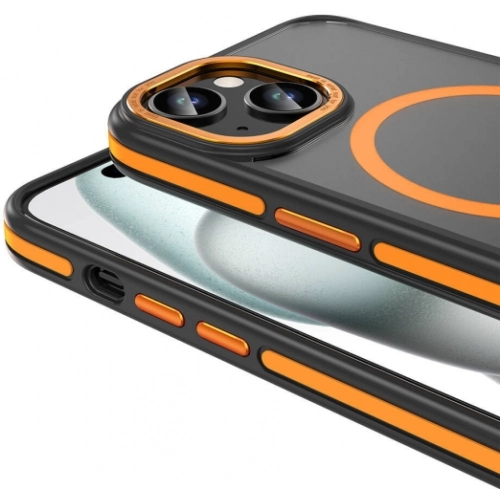 Apple iPhone 14 (6.1) Kılıf Magsafe Şarj Özellikli Mat Görünümlü Ant Kapak - Turuncu