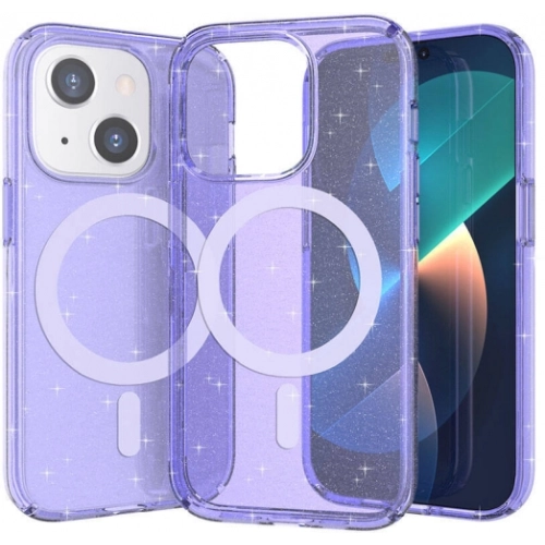 Apple iPhone 14 (6.1) Kılıf Magsafe Şarj Özellikli Parlayan Simli Saydam Renkli Allstar Kapak - Pembe