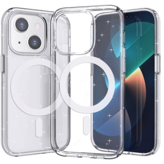Apple iPhone 14 (6.1) Kılıf Magsafe Şarj Özellikli Parlayan Simli Saydam Renkli Allstar Kapak - Şeffaf