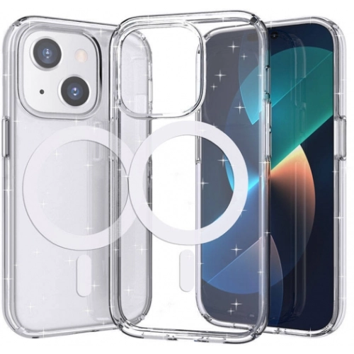 Apple iPhone 14 (6.1) Kılıf Magsafe Şarj Özellikli Parlayan Simli Saydam Renkli Allstar Kapak - Şeffaf