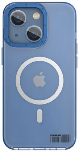 Apple iPhone 14 (6.1) Kılıf Magsafe Şarj Özellikli Youngkit Coloured Glaze Serisi Kapak - Mavi