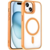 Apple iPhone 14 (6.1) Kılıf Magsafe Wireless Şarj Özellikli Standlı Magsafe Klon Lensli Kapak - Turuncu