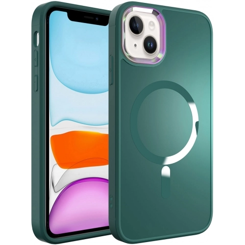 Apple iPhone 14 (6.1) Kılıf Magsafe Wireless Şarj Özellikli Stil Kapak - Koyu Yeşil