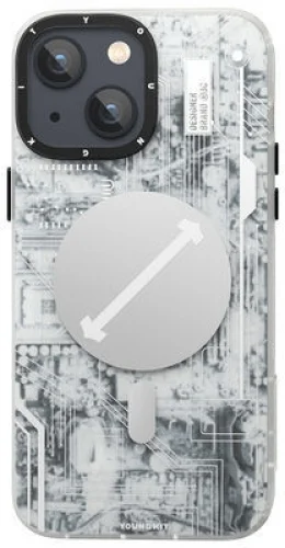 Apple iPhone 14 (6.1) Kılıf Orjinal Lisanslı Magsafe Özellikli YoungKit Technology Serisi QC Kapak - Beyaz