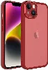 Apple iPhone 14 (6.1) Kılıf Şeffaf Esnek Silikon Kenarları Buzlu Kamera Korumalı Post Kapak - Kırmızı