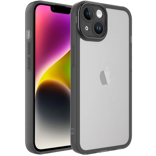 Apple iPhone 14 (6.1) Kılıf Şeffaf Esnek Silikon Kenarları Buzlu Kamera Korumalı Post Kapak - Siyah