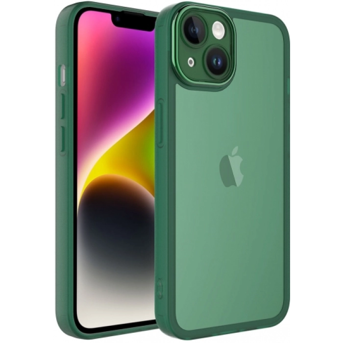Apple iPhone 14 (6.1) Kılıf Şeffaf Esnek Silikon Kenarları Buzlu Kamera Korumalı Post Kapak - Yeşil