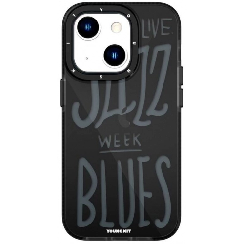 Apple iPhone 14 (6.1) Kılıf Şeffaf Renkli Yazı Temalı Tasarım YoungKit Jazz Serisi Kapak - Siyah