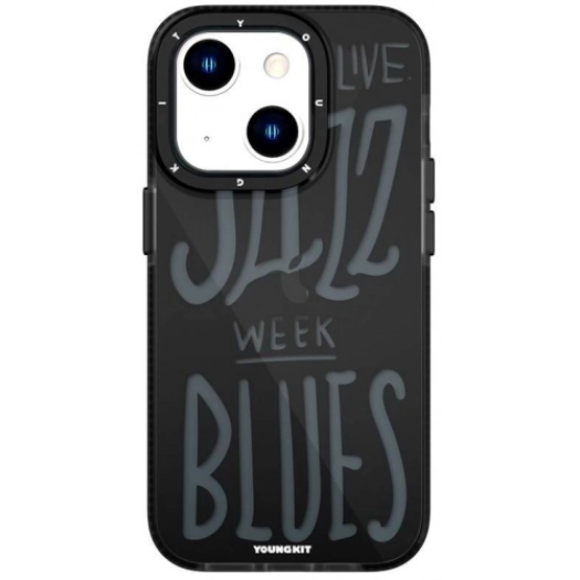 Apple iPhone 14 (6.1) Kılıf Şeffaf Renkli Yazı Temalı Tasarım YoungKit Jazz Serisi Kapak - Siyah