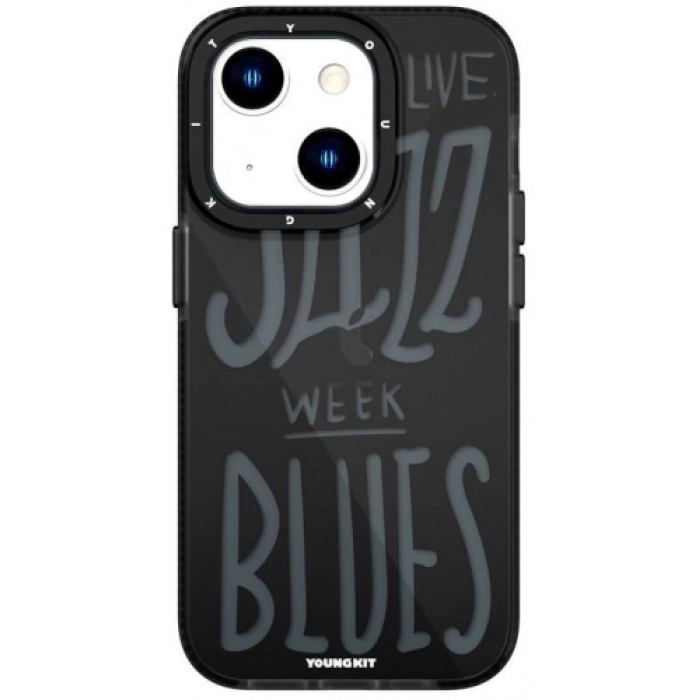 Apple iPhone 14 (6.1) Kılıf Şeffaf Renkli Yazı Temalı Tasarım YoungKit Jazz Serisi Kapak - Siyah
