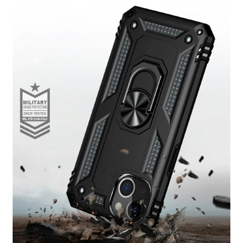 Apple iPhone 14 (6.1) Kılıf Silikon Zırhlı Standlı Yüzüklü Mıknatıslı Tank Kapak - Kırmızı