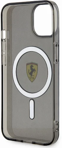 Apple iPhone 14 (6.1) Kılıf Ferrari Magsafe Şarj Özellikli Yarı Transparan Dizayn Kapak - Siyah