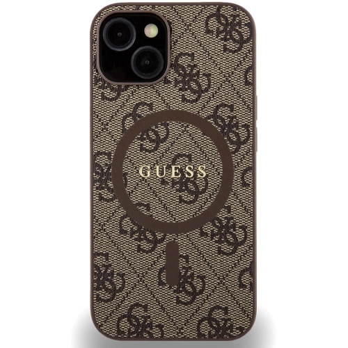 Apple iPhone 14 (6.1) Kılıf Guess Orjinal Lisanslı Magsafe Şarj Özellikli 4G Desenli Yazı Logolu Kapak - Kahverengi