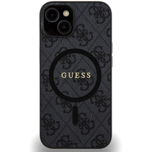Apple iPhone 14 (6.1) Kılıf Guess Orjinal Lisanslı Magsafe Şarj Özellikli 4G Desenli Yazı Logolu Kapak - Siyah