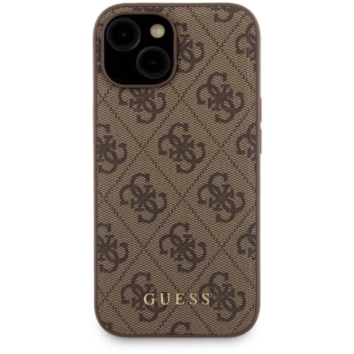 Apple iPhone 14 Kılıf Guess Orjinal Lisanslı Magsafe Şarj Özellikli Yazı Logolu 4G Desenli Kapak + Powerbank 5000mAh 2in1 Set - Kahverengi
