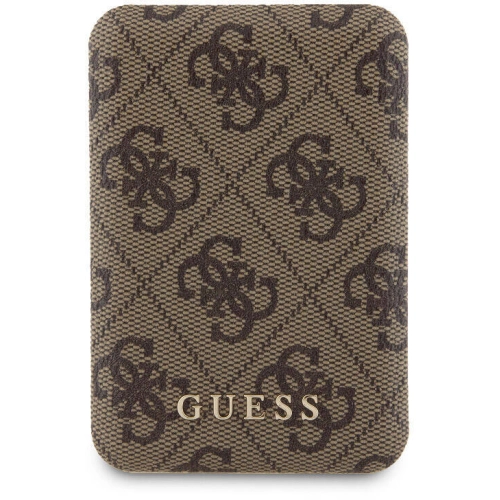 Apple iPhone 14 Kılıf Guess Orjinal Lisanslı Magsafe Şarj Özellikli Yazı Logolu 4G Desenli Kapak + Powerbank 5000mAh 2in1 Set - Kahverengi