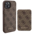 Apple iPhone 14 Kılıf Guess Orjinal Lisanslı Magsafe Şarj Özellikli Yazı Logolu 4G Desenli Kapak + Powerbank 5000mAh 2in1 Set - Kahverengi