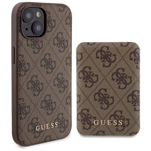 Apple iPhone 14 Kılıf Guess Orjinal Lisanslı Magsafe Şarj Özellikli Yazı Logolu 4G Desenli Kapak + Powerbank 5000mAh 2in1 Set - Kahverengi