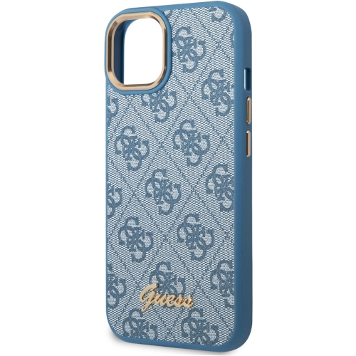 Apple iPhone 14 (6.1) Kılıf GUESS PU Deri Metal Logo Dizaynlı Kapak - Mavi