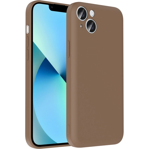 Apple iPhone 14 (6.1) Kılıf İçi Kadife Dokulu Kartlık Hazneli Mat Vitra Silikon Kapak - Kahverengi