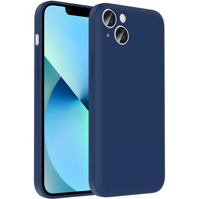 Apple iPhone 14 (6.1) Kılıf İçi Kadife Dokulu Kartlık Hazneli Mat Vitra Silikon Kapak - Lacivert