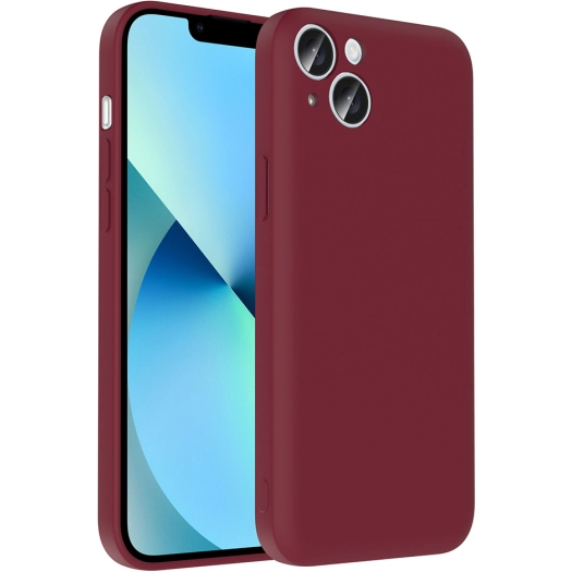 Apple iPhone 14 (6.1) Kılıf İçi Kadife Dokulu Kartlık Hazneli Mat Vitra Silikon Kapak - Mürdüm