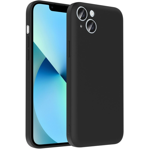 Apple iPhone 14 (6.1) Kılıf İçi Kadife Dokulu Kartlık Hazneli Mat Vitra Silikon Kapak - Siyah