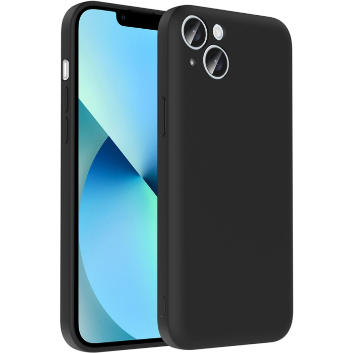 Apple iPhone 14 (6.1) Kılıf İçi Kadife Dokulu Kartlık Hazneli Mat Vitra Silikon Kapak - Siyah