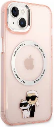 Apple iPhone 14 (6.1) Kılıf Karl Lagerfeld Magsafe Şarj Özellikli K&C Dizayn Kapak - Pembe