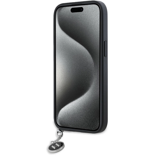 Apple iPhone 14 (6.1) Kılıf Karl Lagerfeld Orjinal Lisanslı Anahtarlıklı Taşlı KL Yazılı Saffiano Rhinestones Kapak - Pembe