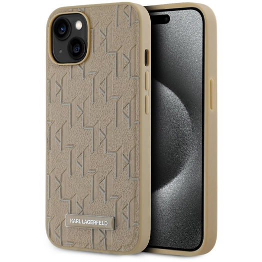 Apple iPhone 14 (6.1) Kılıf Karl Lagerfeld Orjinal Lisanslı Magsafe Şarj Özellikli KL Yazılı Hot Stamp Kapak - Krem