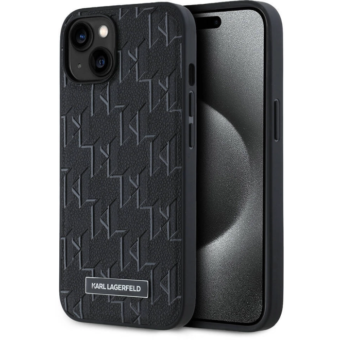 Apple iPhone 14 (6.1) Kılıf Karl Lagerfeld Orjinal Lisanslı Magsafe Şarj Özellikli KL Yazılı Hot Stamp Kapak - Siyah