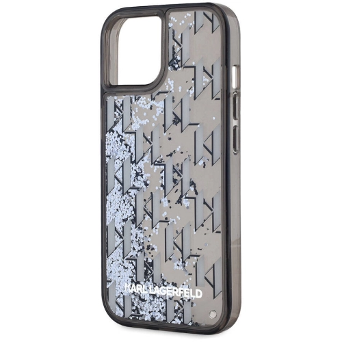 Apple iPhone 14 (6.1) Kılıf Karl Lagerfeld Orjinal Lisanslı Simli KL Yazılı Monogram Gradıent Kapak - Siyah