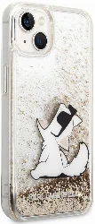 Apple iPhone 14 (6.1) Kılıf Karl Lagerfeld Sıvılı Simli Choupette Dizayn Kapak - Gold