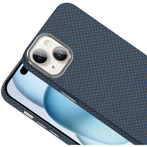 Apple iPhone 14 (6.1) ile Uyumlu Kılıf MagSafe Şarj Özellikli Karbon Fiber Görünümlü Gros Kapak - Lacivert