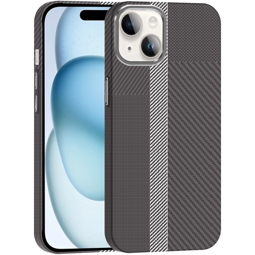 Apple iPhone 14 (6.1) ile Uyumlu Kılıf MagSafe Şarj Özellikli Karbon Fiber Görünümlü Gros Kapak - Gri-Siyah