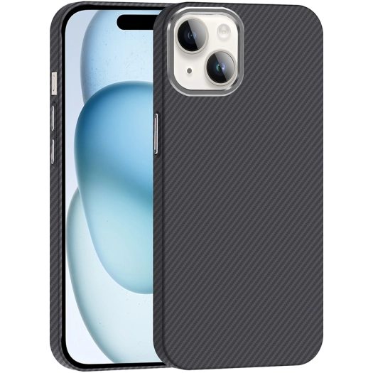 Apple iPhone 14 (6.1) ile Uyumlu Kılıf MagSafe Şarj Özellikli Karbon Fiber Görünümlü Gros Kapak - Siyah