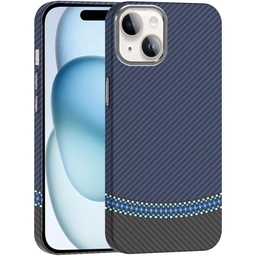 Apple iPhone 14 (6.1) ile Uyumlu Kılıf MagSafe Şarj Özellikli Karbon Fiber Görünümlü Gros Kapak - Siyah-Lacivert