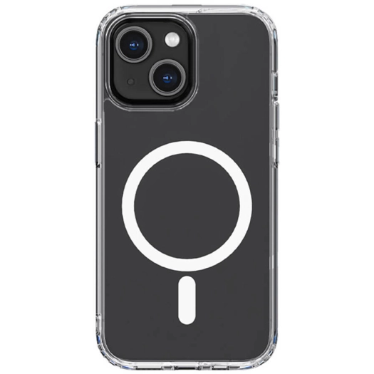 Apple iPhone 14 (6.1) Kılıf Magsafe Şarj Özellikli Airbagli Şeffaf PC Arka Yüzey Recci Magnetik Suction Serisi Kapak - Şeffaf